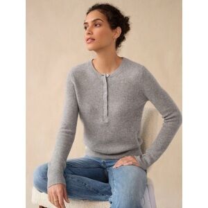 White + Warren 100% Cashmere Henley Deep Slit Sweater - Size Large